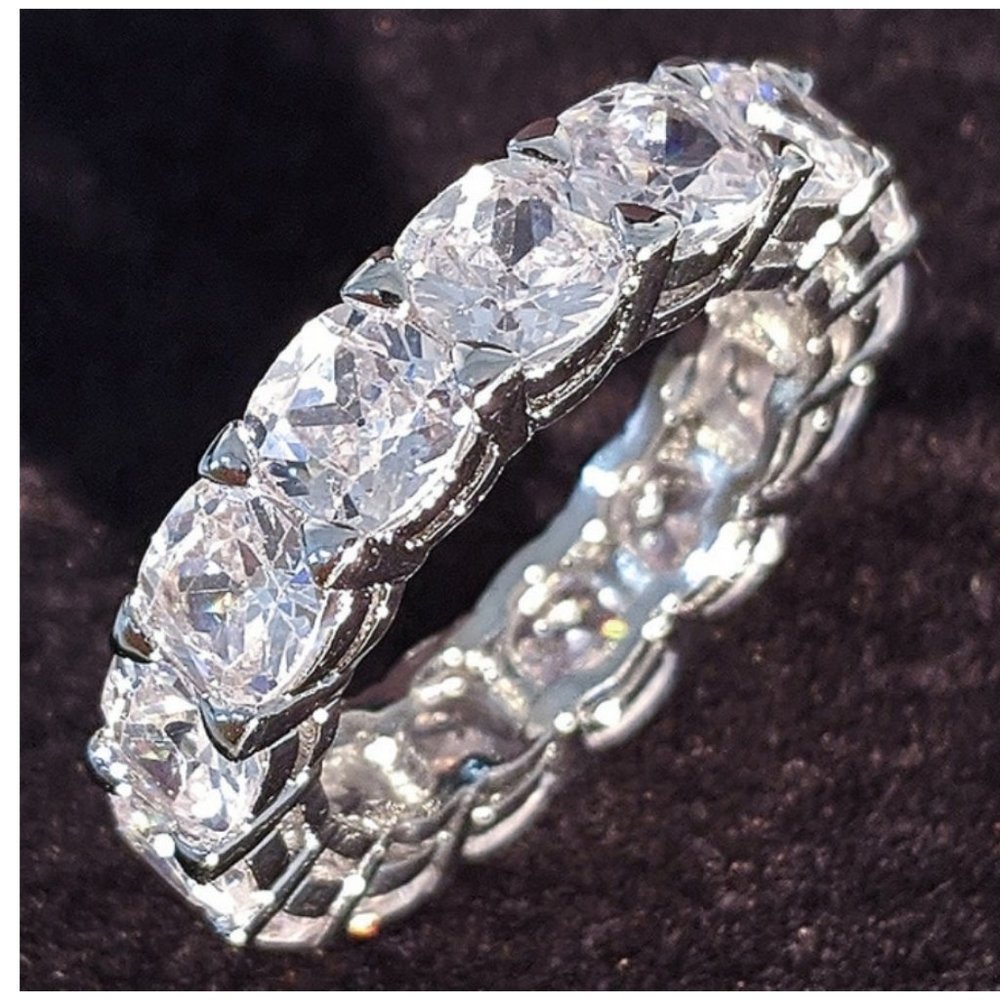 925 Diamond CZ Sqaure Ring 335 - Picture 1 of 2